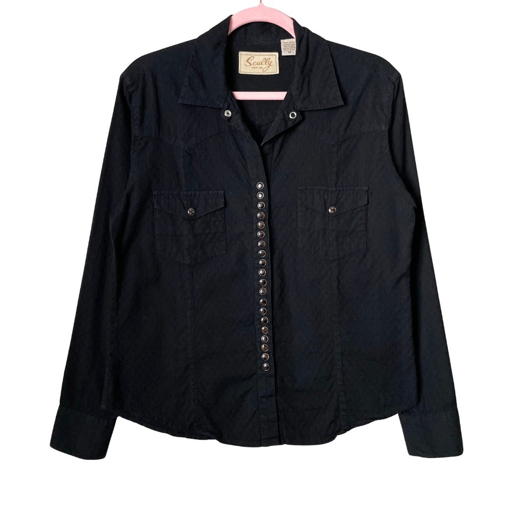 Scully Top Womens Medium‎ Black Pearl Snap Cotton Western Jacquard Cowgirl Boho